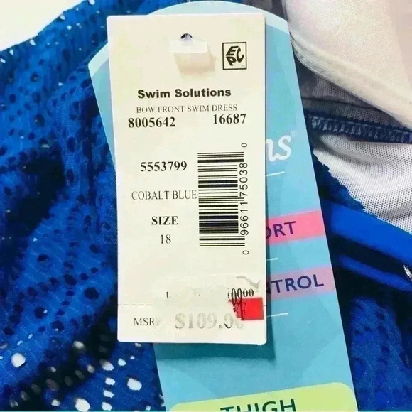 Swim Solutions Women Support One Piece Cobalt Blue Crochet Tummy Control size 18 - Picture 8 of 13